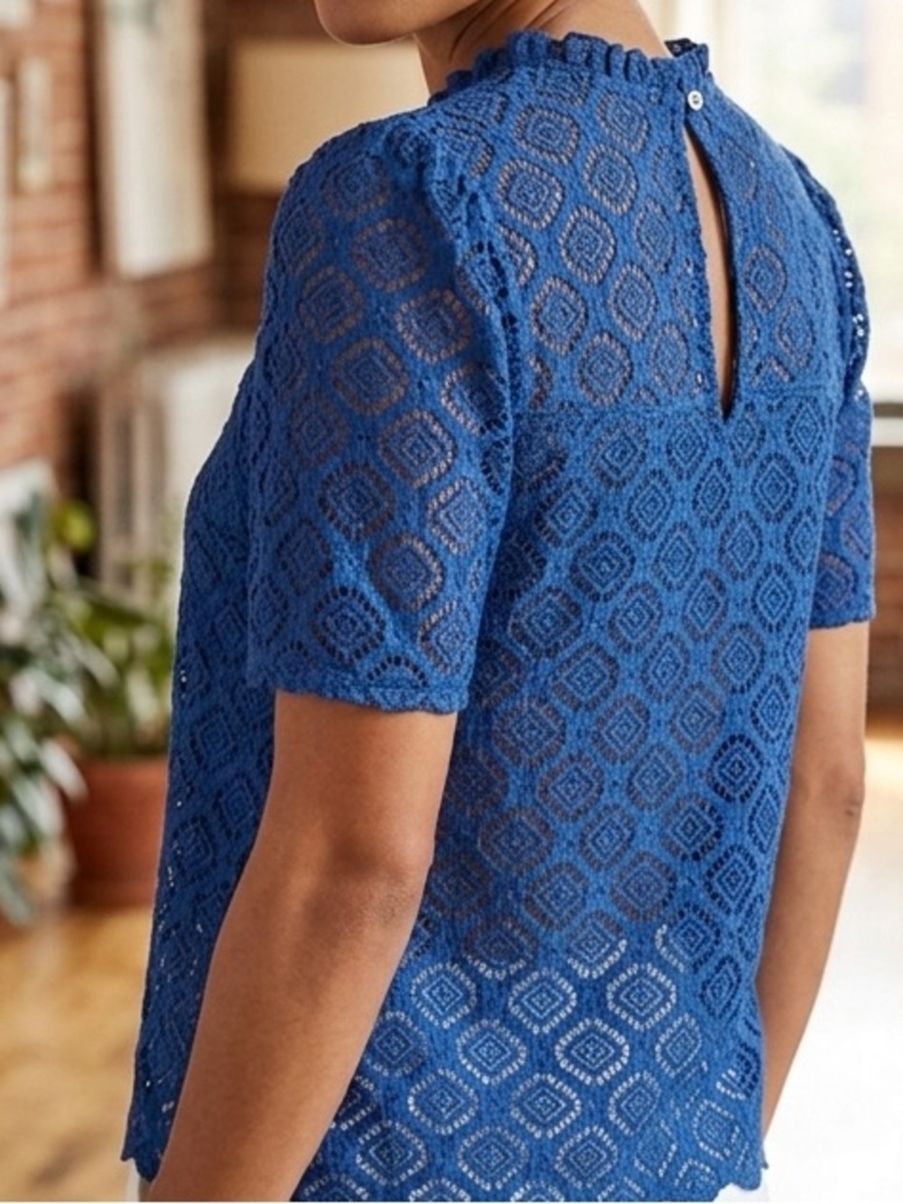 LOFT Ruffle Neck Lace Top PTP 16